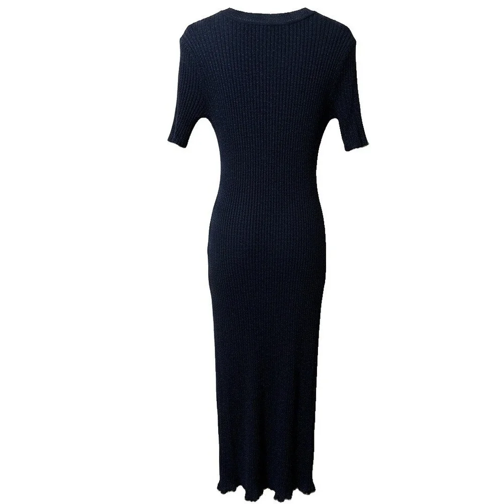 Milly Metallic Stardust Ribbed Sweater Dress XS Navy Blue Siren Celeb Style